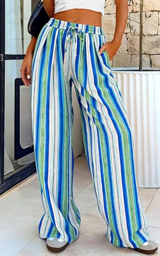 Image of PRETTYGARDEN Womens Pants Elastic Waist Floral Lightweight Palazzo Pants for Women Casual Lounge Wide Leg Pants Woman