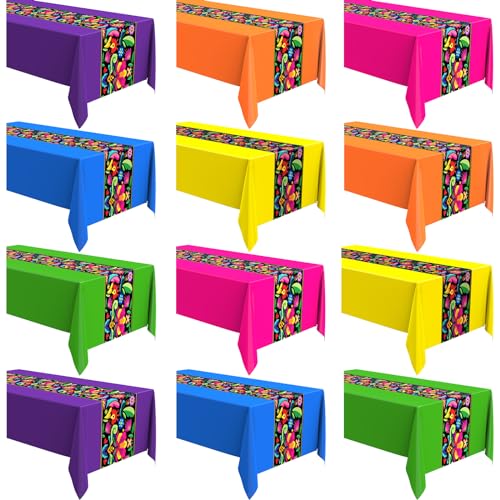 Oudain Mexican Fiesta Tablecloth 108 x 54 Inch Cinco De Mayo Plastic Table Runners Waterproof Disposable Table Cover for Taco Night Festive Mexican Fiesta Wedding Party Decoration(Colorful,12 Pcs)