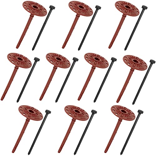 AERZETIX - C65193 - Set di 10 tasselli di isolamento 8x120mm + 10 chiodi per colpire Ø5x120mm - in nylon - mattoni materiali cavo pieno muratura pannelli polistirolo lana minerale lavori