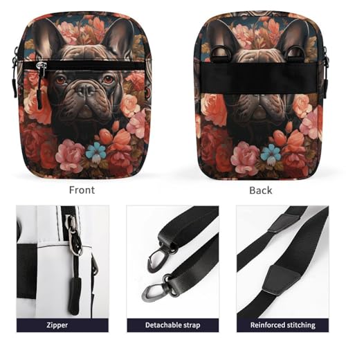 Personalized Small Crossbody Bag Water Resistant Messenger Bags Mini Bulldog And Flowers Printing SlingBag For Men Women3