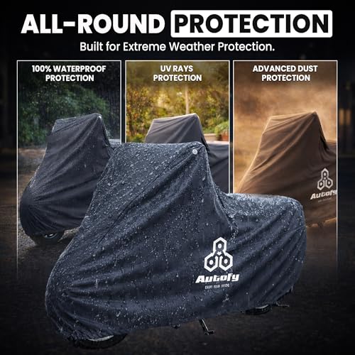 Image of Autofy Hydra 100% Waterproof Lab Tested Bike Cover for All Two Wheeler Upto RE Size with Carry Bag Bike Rain Cover Bike Body Cover Waterproof Heat Sealed Stitches UV Protection Assorted Colour