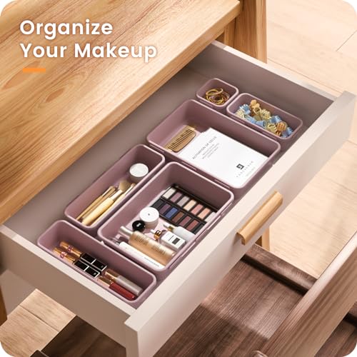 Image of 【Military Grade】A-LuGei Drawer Organizer,【𝟱𝗦𝗶𝘇𝗲】Makeup organizer,【Holds 177 Items】Bathroom Organizers and Storage,Organization and Storage,Desk Drawer Organizer for Vanity【Lilac】