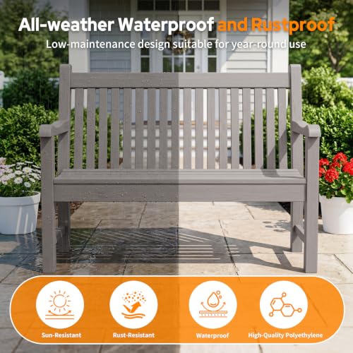 Image of Psilvam 2-Person Outdoor Bench with 700 Lbs Weight Capacity, Grey