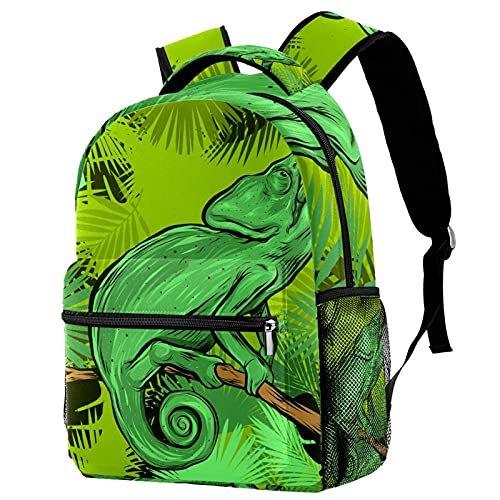 Sac à dos de voyage ergonomique motif tropical caméléon et porte-bouteille pratique