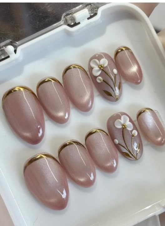 NEEPRA Premium Designer Artificial Nails - Handmade Press-on Pack of 10 Almond Shape | Reusable, Pre-Designed | Perfect Decorative Fake Nails for Women & Girls | Press-On Nail Tips | With Application Kit (Stayl - 8)-image-11