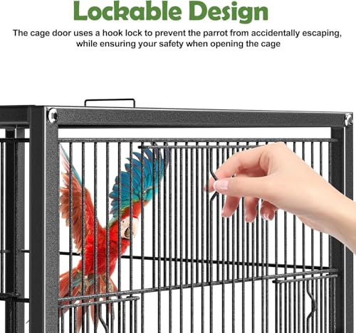 Image of Foldable Metal Bird cage,Villa for Budgies, Zebra Finches,Java,Cocktail, Conures,Alexander Parrot, Green Parrot with Stand,Wheel,2cups and 2 Perch Sticks,2 Side Doors- White Color