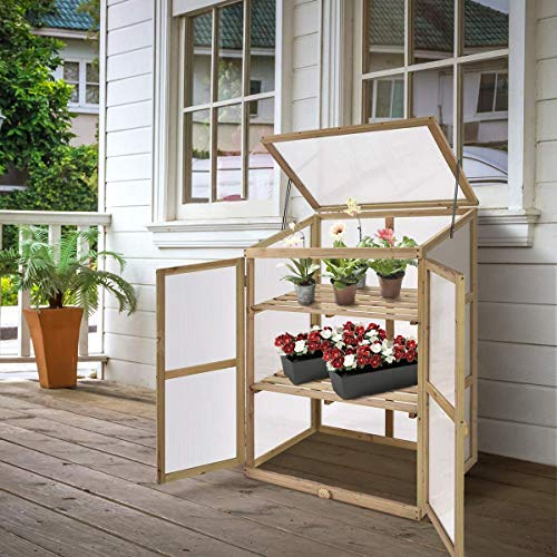 Moccha-Greenhouse-Wooden-Cold-Frame-Portable-Garden-Flower-Planter-with-Removable-Shelf-and-Hinges-Raised-Cold-Frame-with-Foldable-Top-and-Side-Doors-for-Outdoor-Porch-Backyard-Balcony Moccha Greenhouse Wooden Cold Frame Portable Garden Flower Planter with Removable Shelf and Hinges Raised Cold Frame with Foldable Top and Side Doors for Outdoor Porch Backyard Balcony