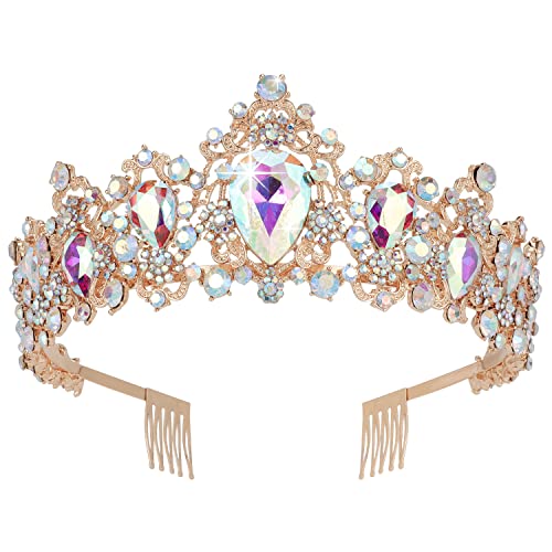 Didder Baroque Vintage Tiara, AB Crystal Crown Tiaras for Women Royal Crowns for Women Tiaras for Girls Hair Accessories for Women Headband for Bridal Wedding Prom Birthday Party (Rose Gold)