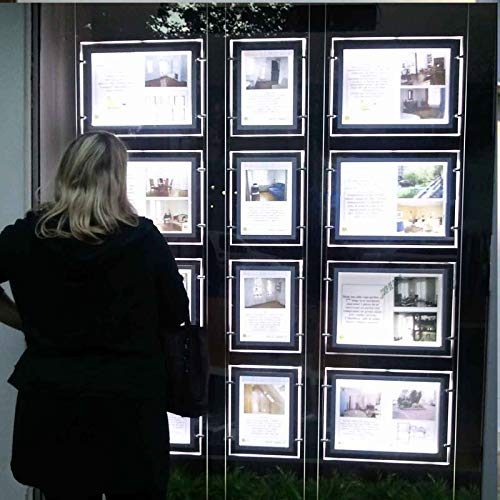 Hksign A4 Portrait Crystal Picture Frame Led Backlit Real Estate Store Front Window Display Decorative Hanging Ornaments Light Box Frame Signs Holder Advertising Board (Vertical, 4Pcs A4 A Row) #TOP4