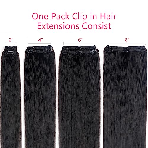 Mihugass Kinky Straight Virgin Clip In Hair Extensions Real Human Hair For Black Women 18 Inch Full Head Unprocessed Remy Yaki Straight Clip Ins 8Pcs With 18 Clips 120 Gram Per Set #TOP4
