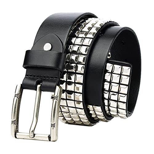 YDYBY 4 Reihen Pyramid Nietengürtel Studded Gürtel Silber Nieten Metall Gürtel Breiter Nietengürtel im Vintage-Look, Jeansgürtel für Jeans, Hosen, Gothic, Punk, Rockwear,Schwarz,105cm Cover
