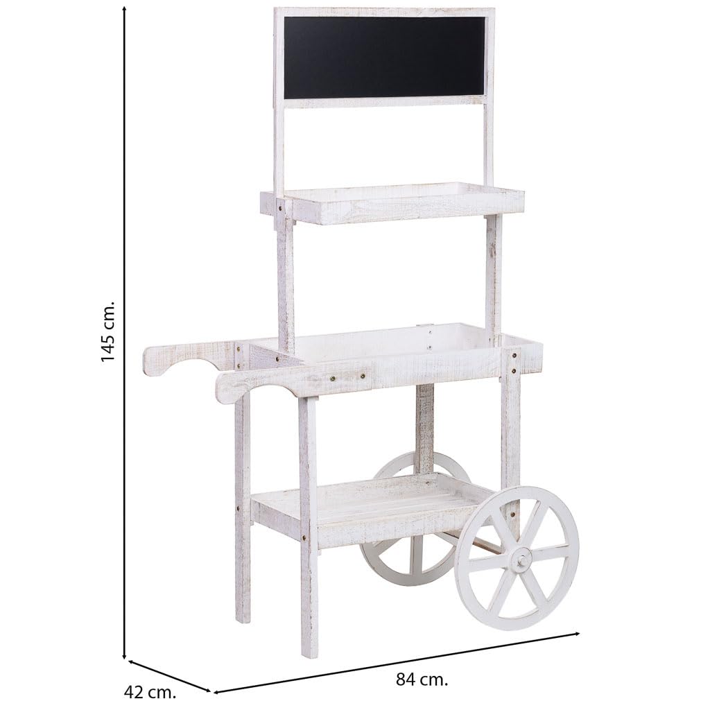WANDERLUST DECO Carro expositor-estantería de madera con 3 bandejas 85x42x102/145h cm