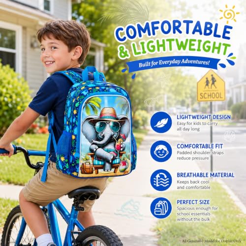 Image of 16 inch Backpack for Boys, 3Pcs Elephant Kids Bookbag with Lunch Box, School Backpacks Set for Elementary Preschool Kindergarten(Blue)
