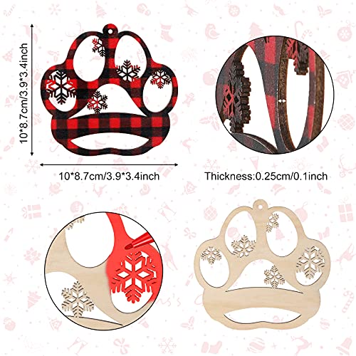 24 Pieces Christmas Dog Paw Wooden Ornaments Christmas Wooden Dog Paw Hanging Ornaments Memorial Dog Snowflake Ornament For Christmas Tree Decoration With Ropes (Plaid Wood Style) #TOP1
