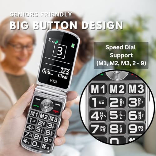 VOCA Big Button Flip Phone for Elderly | Dual Screen | Unlocked 4G LTE | Loud Volume | SOS Button | Hearing Aid Compatibility | Charging Dock | Predictive Text | V543 (Black) - Image 4