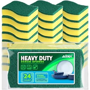 AIDEA Sponges Kitchen, 24 Pack Heavy Duty Dish Sponge, Cleaning Dish Scrubber Sponge for Home and Kitchen, Stink-Free Cleaning Supplies for Pots, Pans