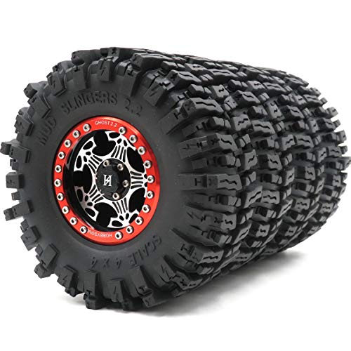 hobbysoul 4pcs RC 2.2 Mud Slingers Tires Rock Crawler Tyres Height 124mm/4.88inch & Aluminium Alloy Ghost 2.2 Beadlock Wheels Rims hobbysoul 4pcs RC 2.2 Mud Slingers Tires Rock Crawler Tyres Height 124mm/4.88inch & Aluminium Alloy Ghost 2.2 Beadlock Wheels Rims