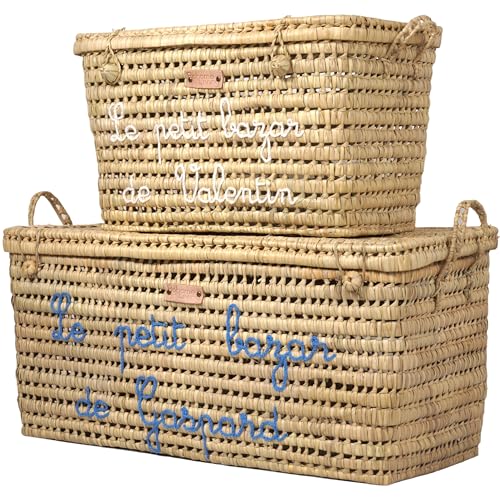 Bohome Living - Coffre à Jouets en Osier Tressé, Malle de Rangement 60cm, Cadeau de Naissance Personnalisé, Fait Main (Broderie)