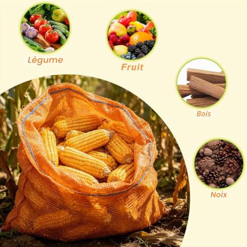 Lot de 50 sacs à fruits, 40 x 60 cm, en filet, avec cordon de serrage, réutilisables, en maille, pour pommes de terre, fruits et légumes. – vue 4