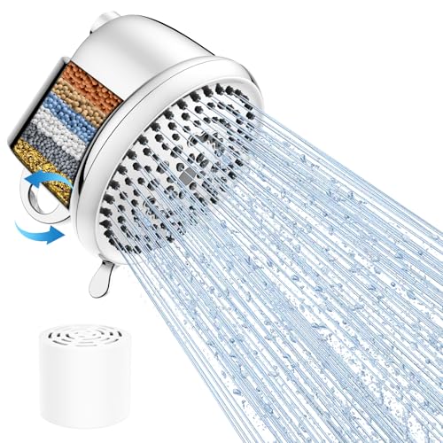 High Flow Filtered Shower Head, PWERAN 8 Modes High Pressure Fixe...