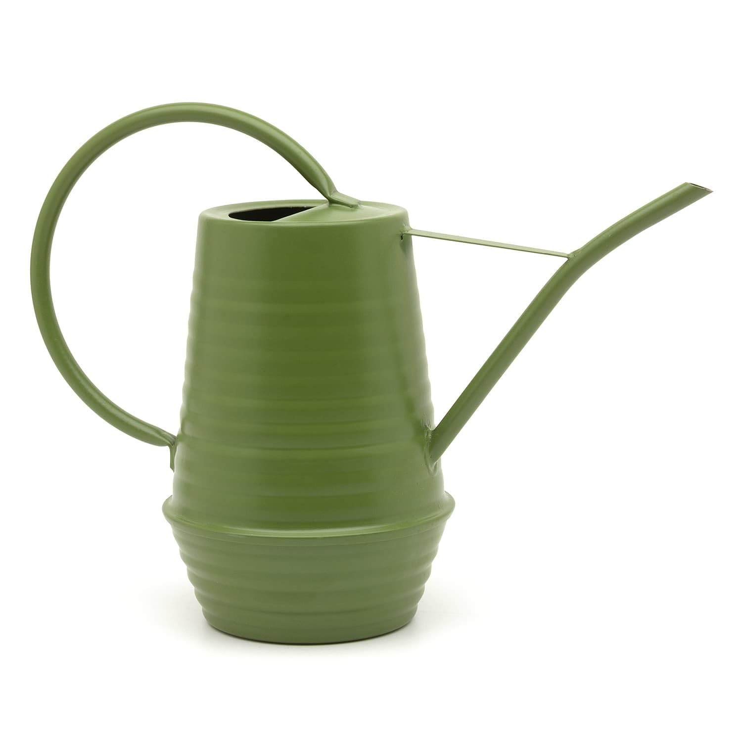 Ckb Ltd Olive Green Indoor Watering Can Small 1.1L - Green Galvanized Carbon Iron Ribbed Farmhouse Style With Long Narrow Spout - Decorative Garden Accessory For Houseplants, Flowers, And Herbs (Olive Green)