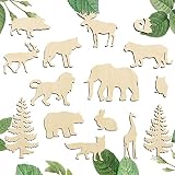 Set of 15 Wood Cutouts,Forest Animals Wood Cutouts for Crafts,Wooden Crafts to Paint,Unfinished Wood