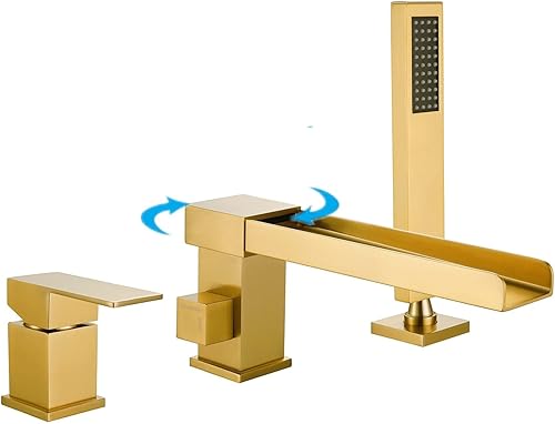 Miniatura 15 de Grifo de bañera romano negro con ducha de mano, grifo de bañera de montaje en cubierta con rociador, juego de grifo de bañera en cascada Negro