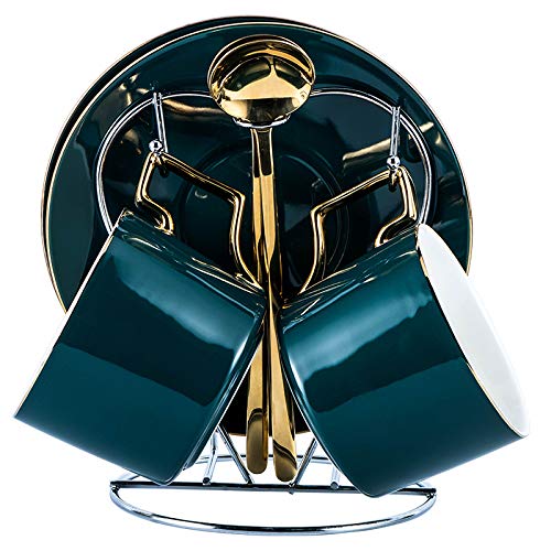 YOLIFE Juego de tazas de t� de cer�mica con soporte de exhibici�n (2 unidades), color verde