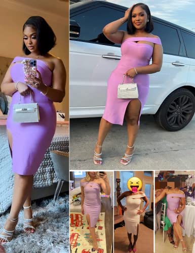Image of meilun Women's One Shoulder Bandage Dresses for Women Wedding Guest Sexy Formal Midi Dress