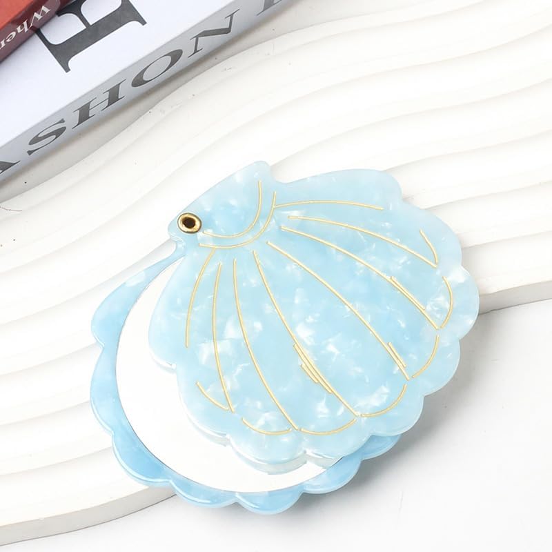 2-Piece Ocean Series Shell Line Folding Makeup Mirror, Compact Portable Touch-up Mirror with Simple Design for Daily Use image 5