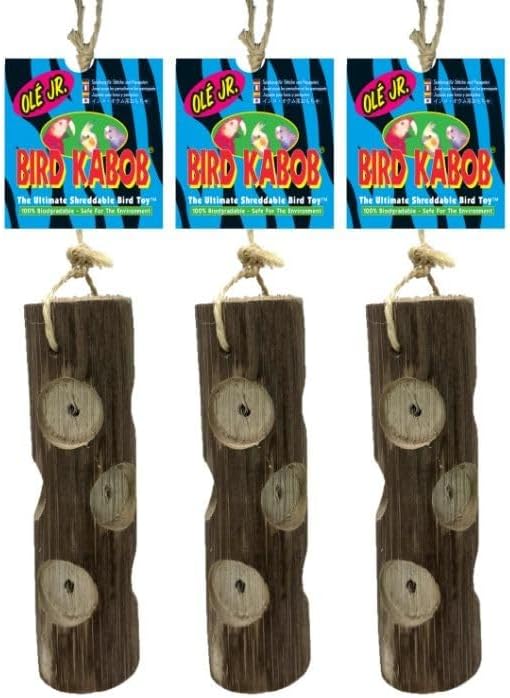 BIRD KABOB Ole Jr. - 3 Pack - an All-Natural, Holistic, Veterinarian Recommended, Earth Friendly, shreddable Cylinder-Shaped Hanging Bird Toy Made of Yucca
