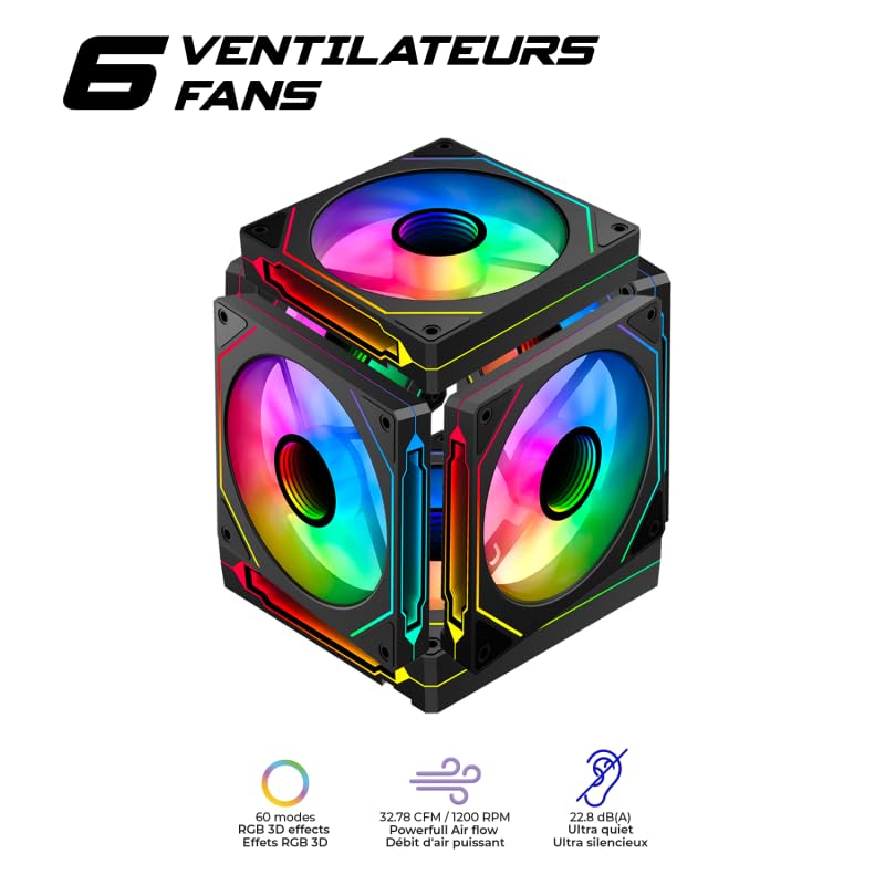 Spirit Of Gamer - Spark Dark, Case PC Gaming RGB Aquarium, Compatibile ATX/mATX/mITX, 6 Ventole ARGB da 120 mm incluse, Torre Gaming Vuota con Pannello Frontale e Laterale in Vetro Temperato da 4 mm