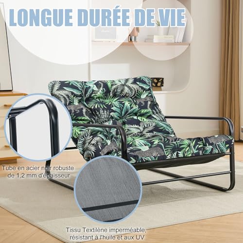 Fauteuil jardin extérieur 2 places avec coussin réversible en acier - 7