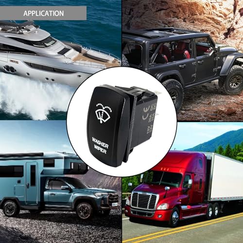 Image of Windshield Washer Wiper Rocker Switch White Led 6PIN (ON)-ON-Off DPDT Momentary Switch for Car Boat Marine Truck Golf Cart Jeep JK UTV Dashboard 12V 24V Waterproof IP67