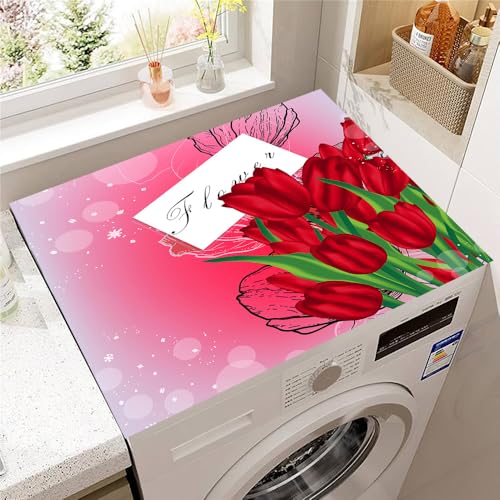 Highdi Tappetino Antiscivolo, Fiori di tulipano 3D Copri Lavatrice Antiscivolo,Tappetino Superiore Lavatrice Universale, per Copertura Frigorifero Protezione (Rosa,60x60cm)