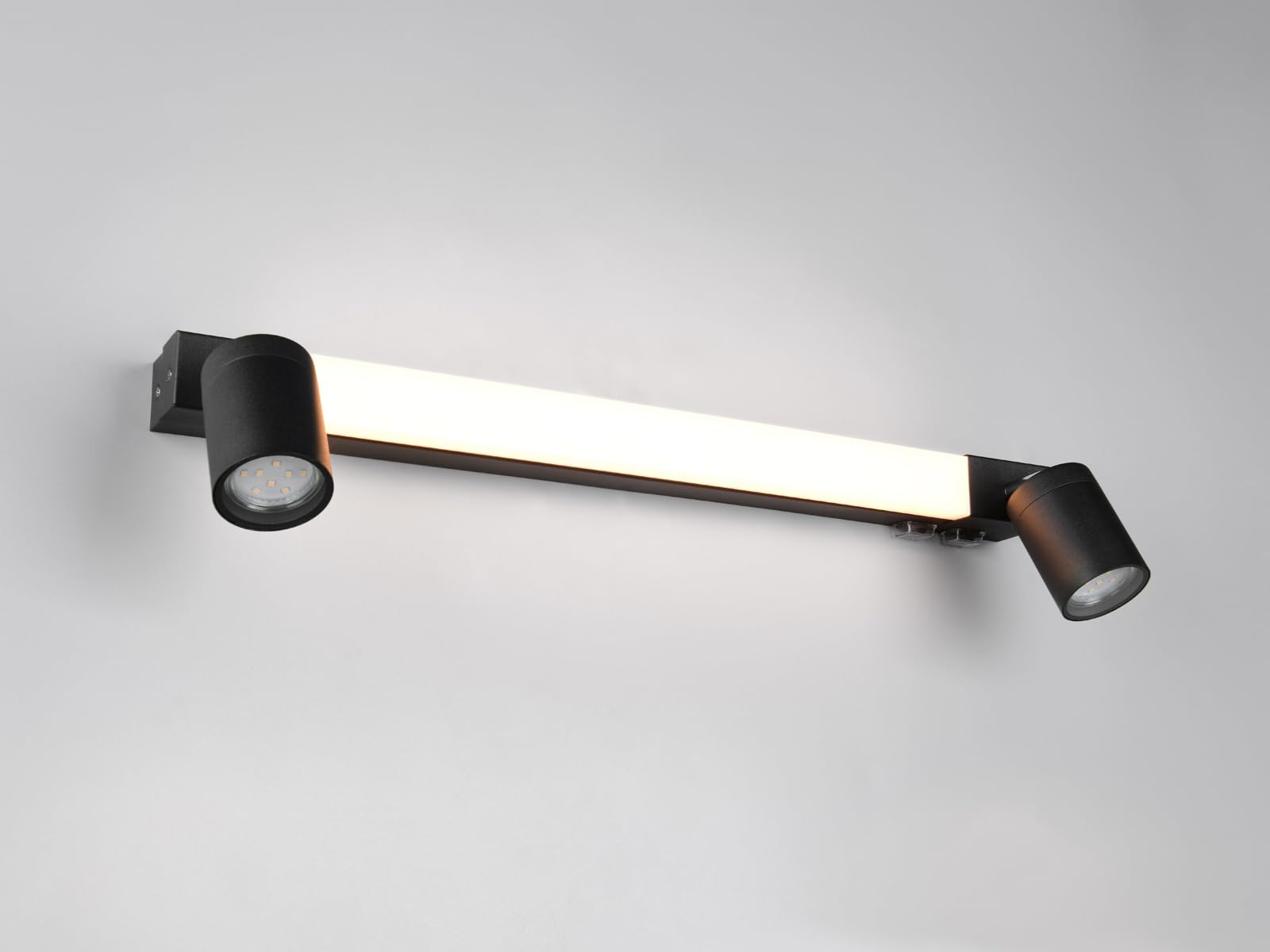 Lampada da specchio da bagno con 2 faretti e interruttore, colore nero, larghezza 60 cm