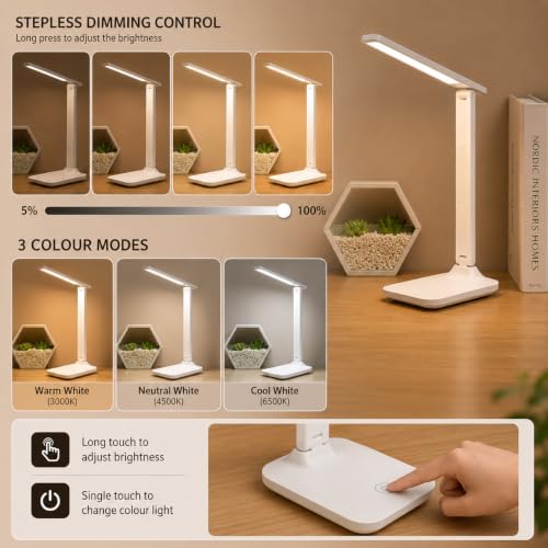 Image of SaleOn Rechargeable LED Desk Lamp with Type-C 6 Month Warranty, 3 Lighting Modes Touch Control Eye Protection Mobile Holder | Foldable Study Reading Lamp (2400mAh Foldable Pro 33 * 17 * 12cm)