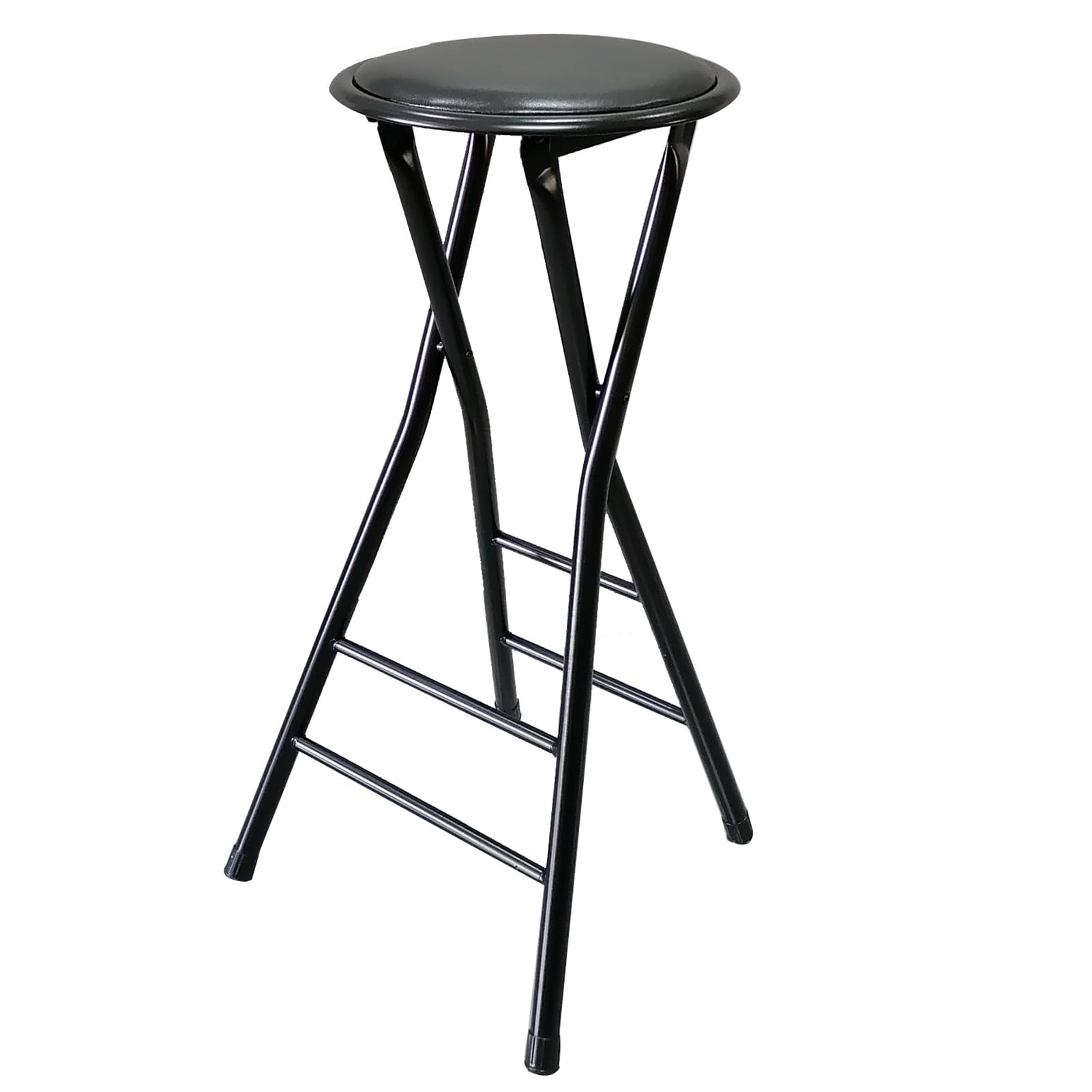 Taburete Alto Plegable, Acolchado de Piel Redondo Plegable Taburete de la Silla portátil Plegable Taburete de Metal for Cocina Jardín(60/24in)