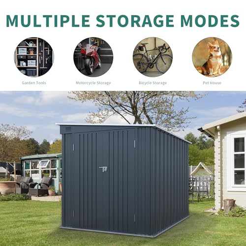 6x8FT Heavy-Duty Metal Outdoor Storage Shed - Lockable Double Door w/Free Light Board, Tiny Home & Tool Shed Solution for Patio and Garden - Image 8