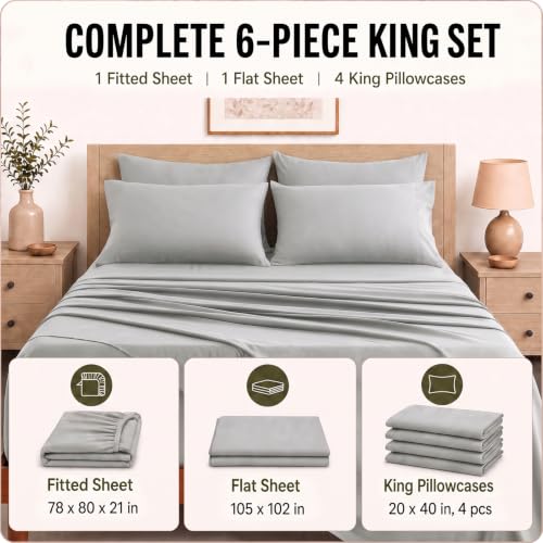 Image of CozyLux 6-Piece King Size Sheet Set, Fits 18-21 Inch Mattresses, Oeko-TEX