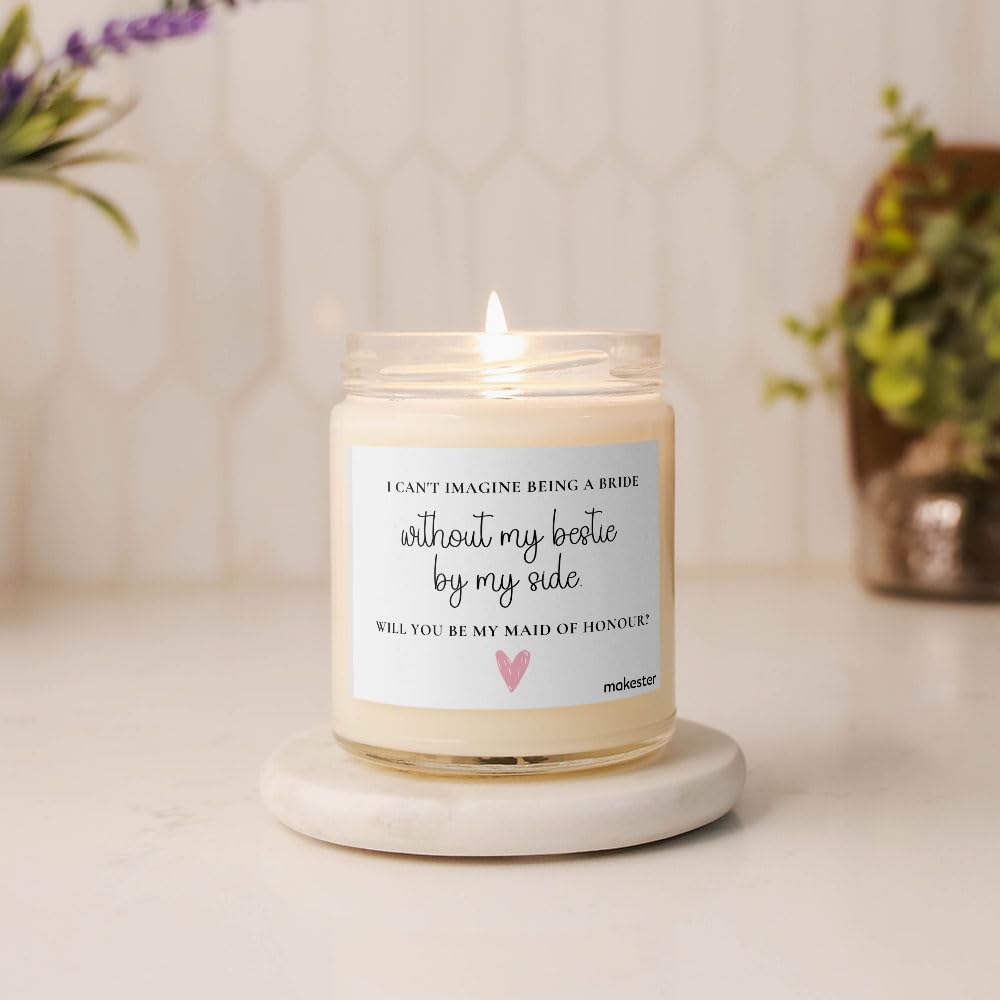 Maid of Honour Gifts - Luxury Soy Wax Candle - Vanilla, Jasmine, Sugared Almond - Makester, White - Image 3