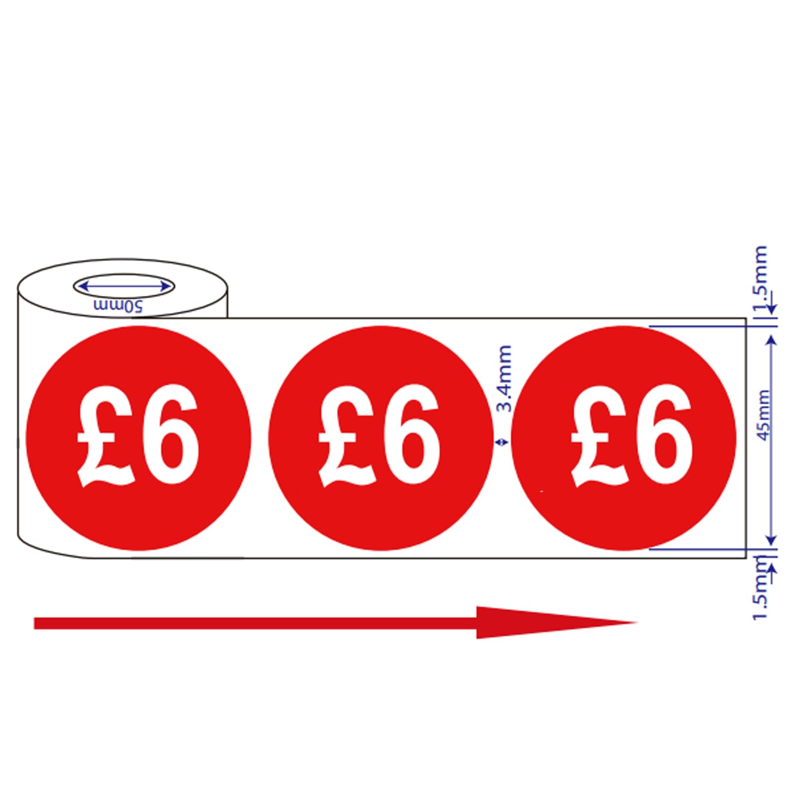 500x 45mm £1-£10 Red Self Adhesive Price Stickers (£6)