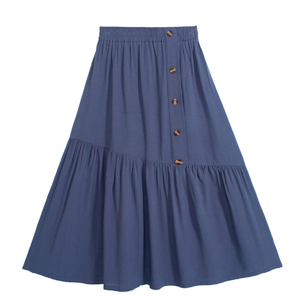 Faldas Mujer Reino Unido,Faldas Plisadas Elásticas para Mujer Midi Elegante Decoración De Botones Falda De Talle Alto De Péndulo Grande Faldas De Invierno Negra(Blue One Size)