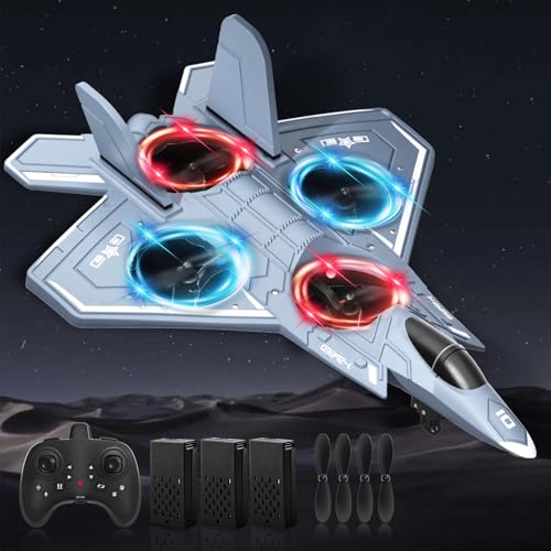 Charmofun RC Flugzeug, 2,4 GHz Ferngesteuertes Flugzeug Mit Licht, 360° Flip, Höhenhalte, Headless-Modus, One-Key Start, RC Plane Kampfflugzeug Flugzeuge Spielzeug Geschenk für Kinder Anfänger