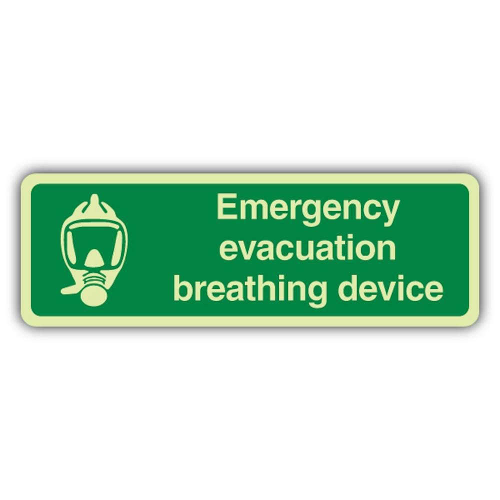 V Safety Photoluminescent Emergency Evacuation Breathing Device - Landscape Safety Sign - 210 x 70 mm - 1.2mm Rigid Plastic - Triple Glow