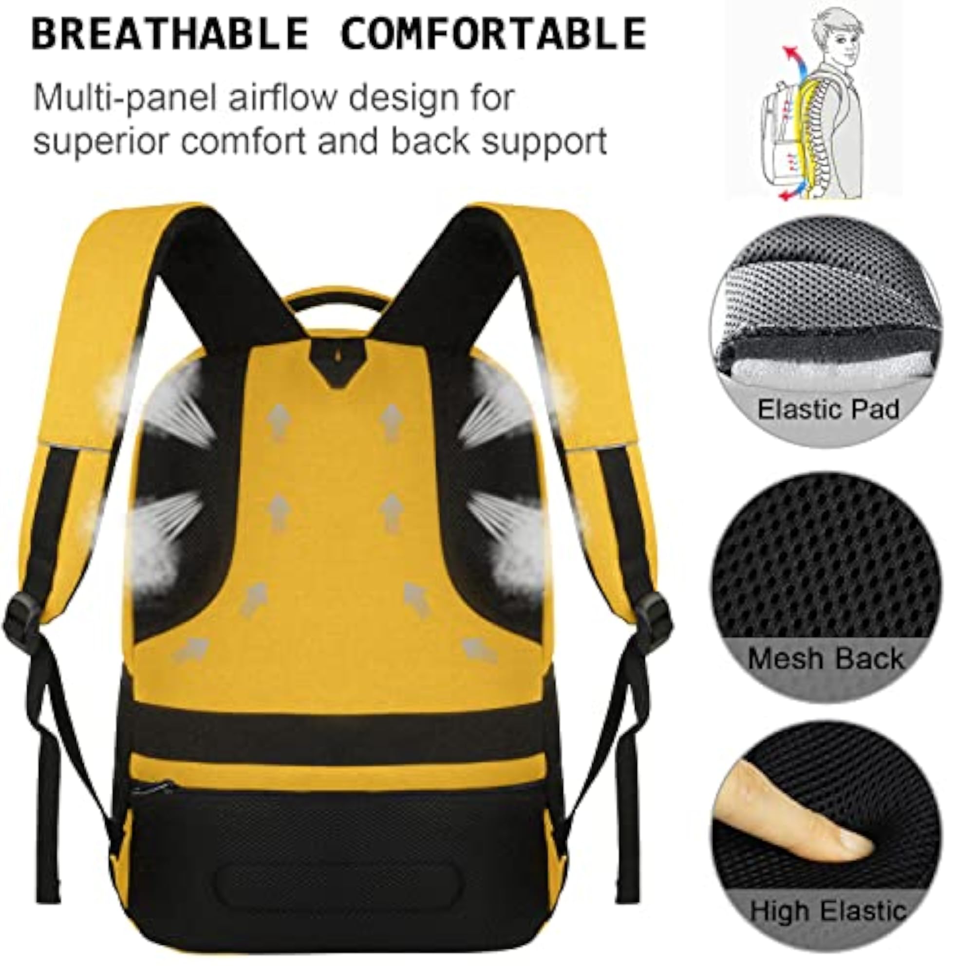 Yellow Laptop Backpack, 15.6 Inch