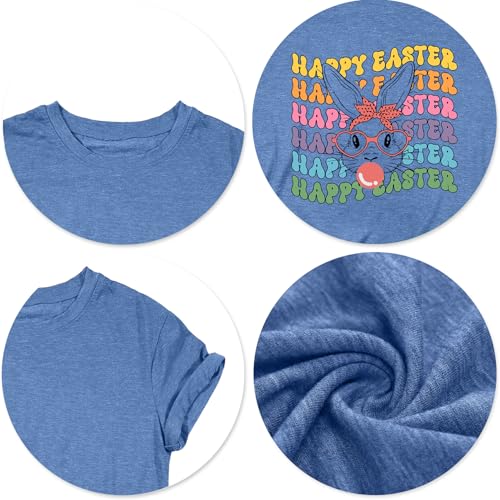Image of Women Happy Easter T Shirt Bunny Rabbit Graphic T-Shirt Funny Letter Printed Shirts Short Sleeve Tops