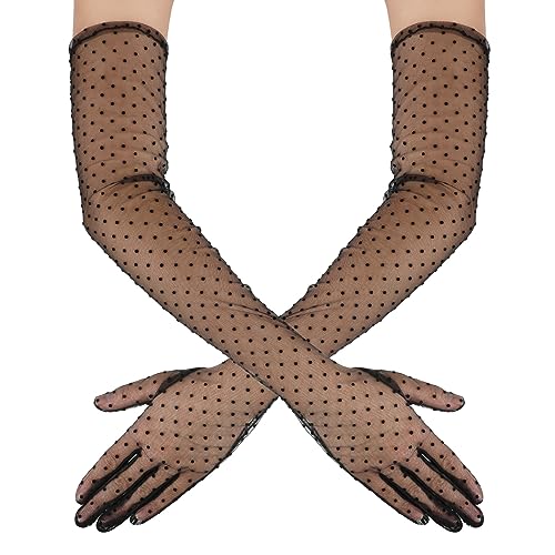 DIVINA VITAE Damen Lace Tulle Gloves Touchscreen Handschuhe, Schwarz, Standard