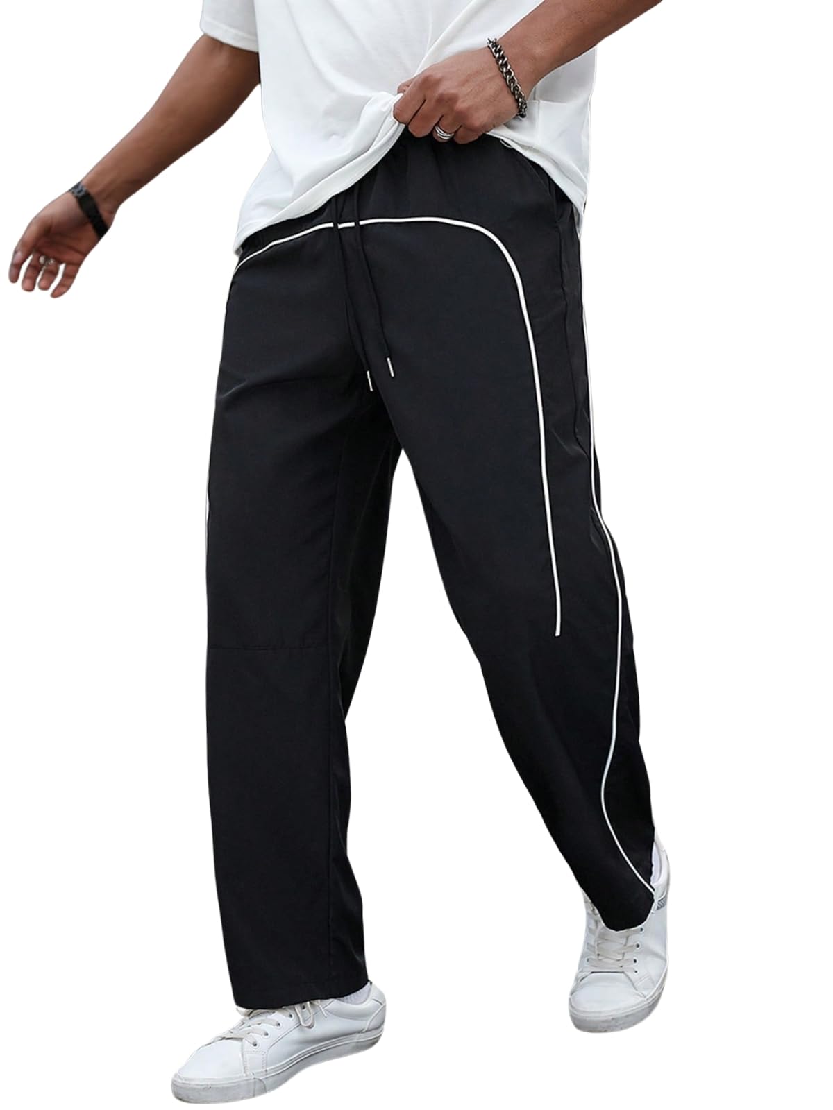 Sponsored Ad - Lycra Track Pants for Men – Stretchable Loose Fit Gym Joggers | Korean Style Workout | Loose Mid Rise Trouser (Available in Plus Size and Combo Pack of 2)