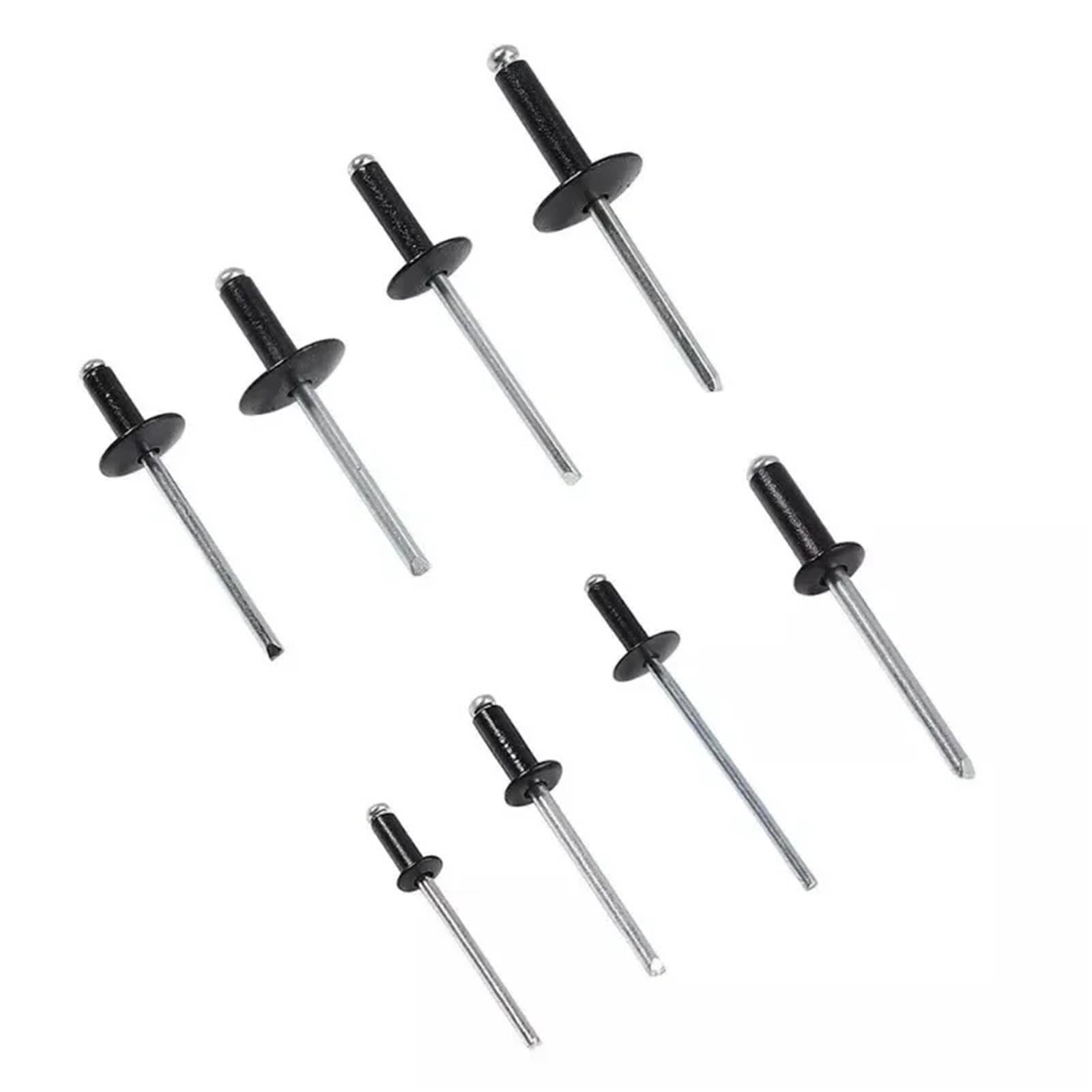 Rivet Lot de 200 rivets aveugles en aluminium noir à tête de champignon pour décoration de meubles 8-18 mm